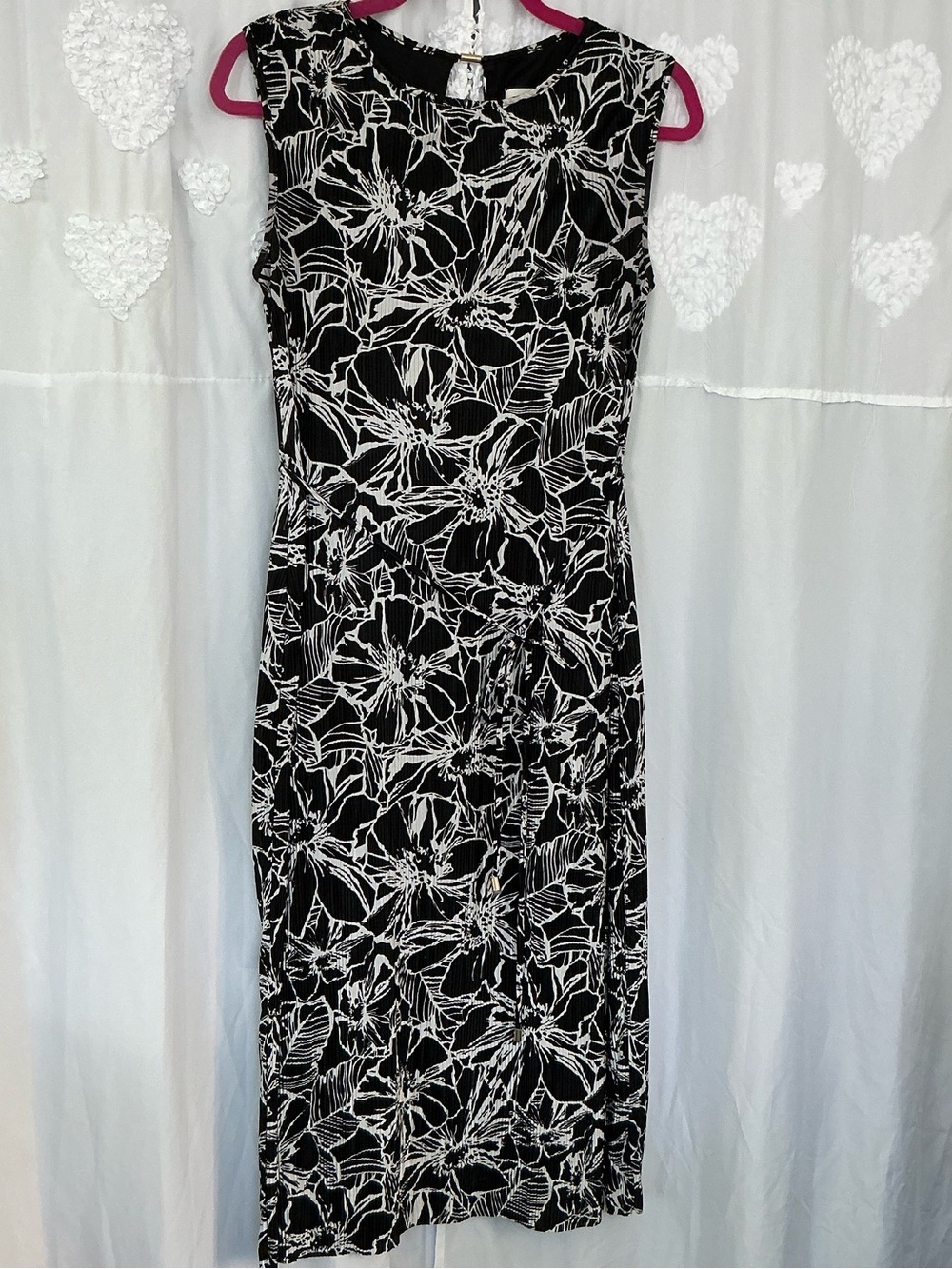 Anne Klein Women's Black Floral Print Round Neck Midi Sheath Dress Size US 2